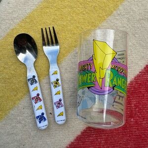 Vintage 1990’s Mighty Morphin Power Rangers Utensil Set and Glass